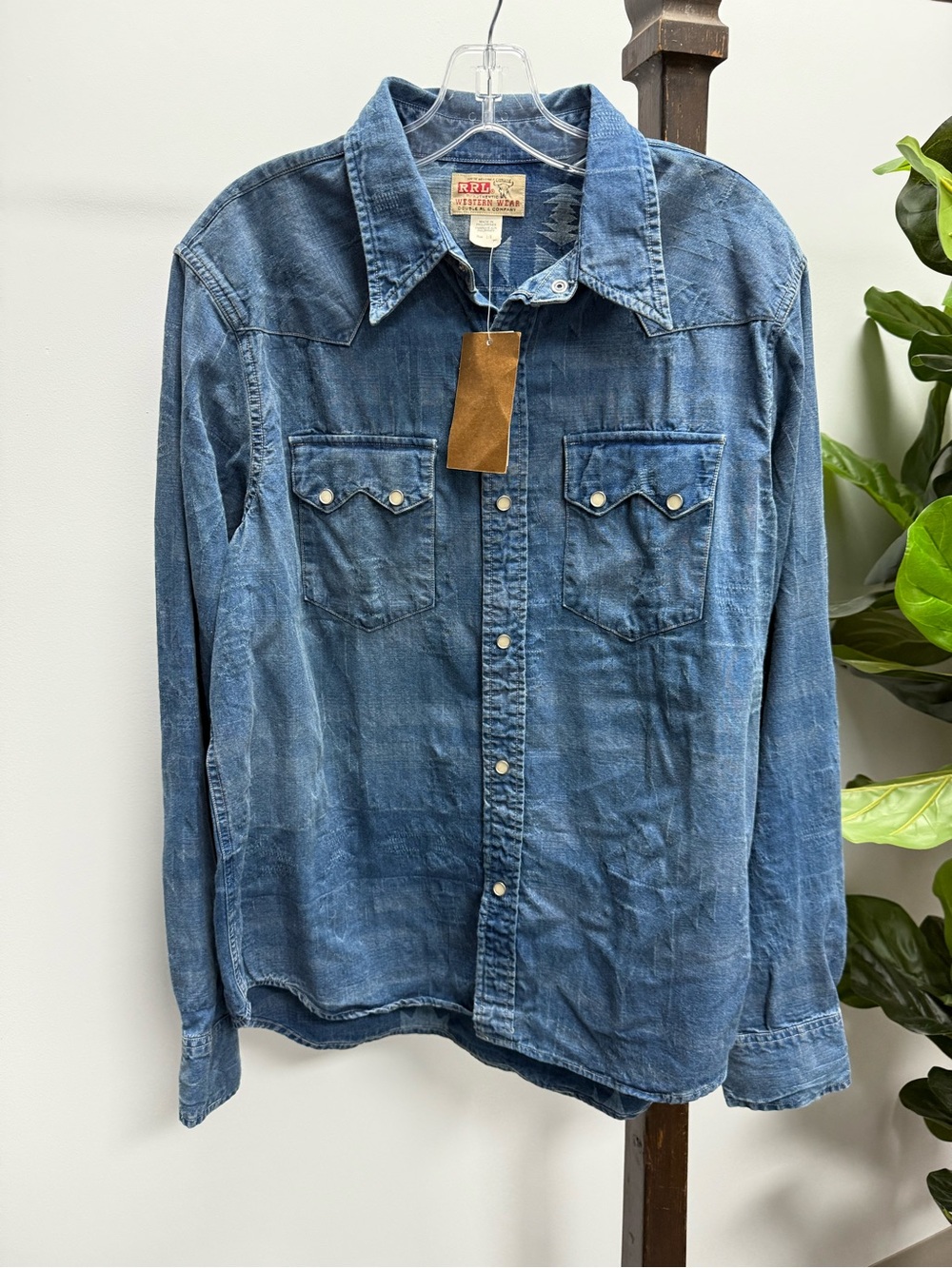 Ralph Lauren Double RL Indigo Denim Western Shirt with Red Logo Patch